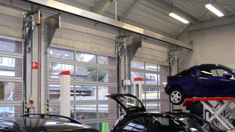 Compact doors at a car workshop